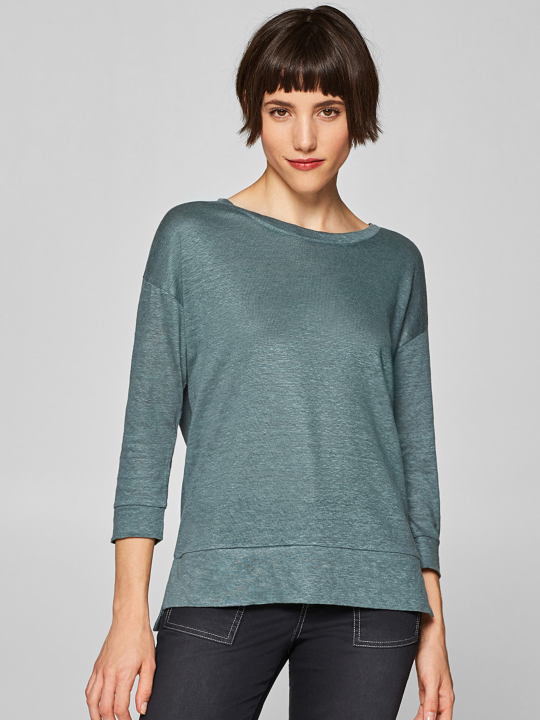 Buy ESPRIT Women Green Solid Linen Round Neck T Shirt Tshirts for Women 10270623 Myntra