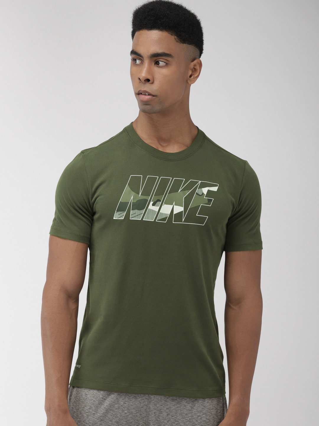 Buy Nike Men Olive Green & White Printed Standard Fit AS BLOCK CAMO Dri