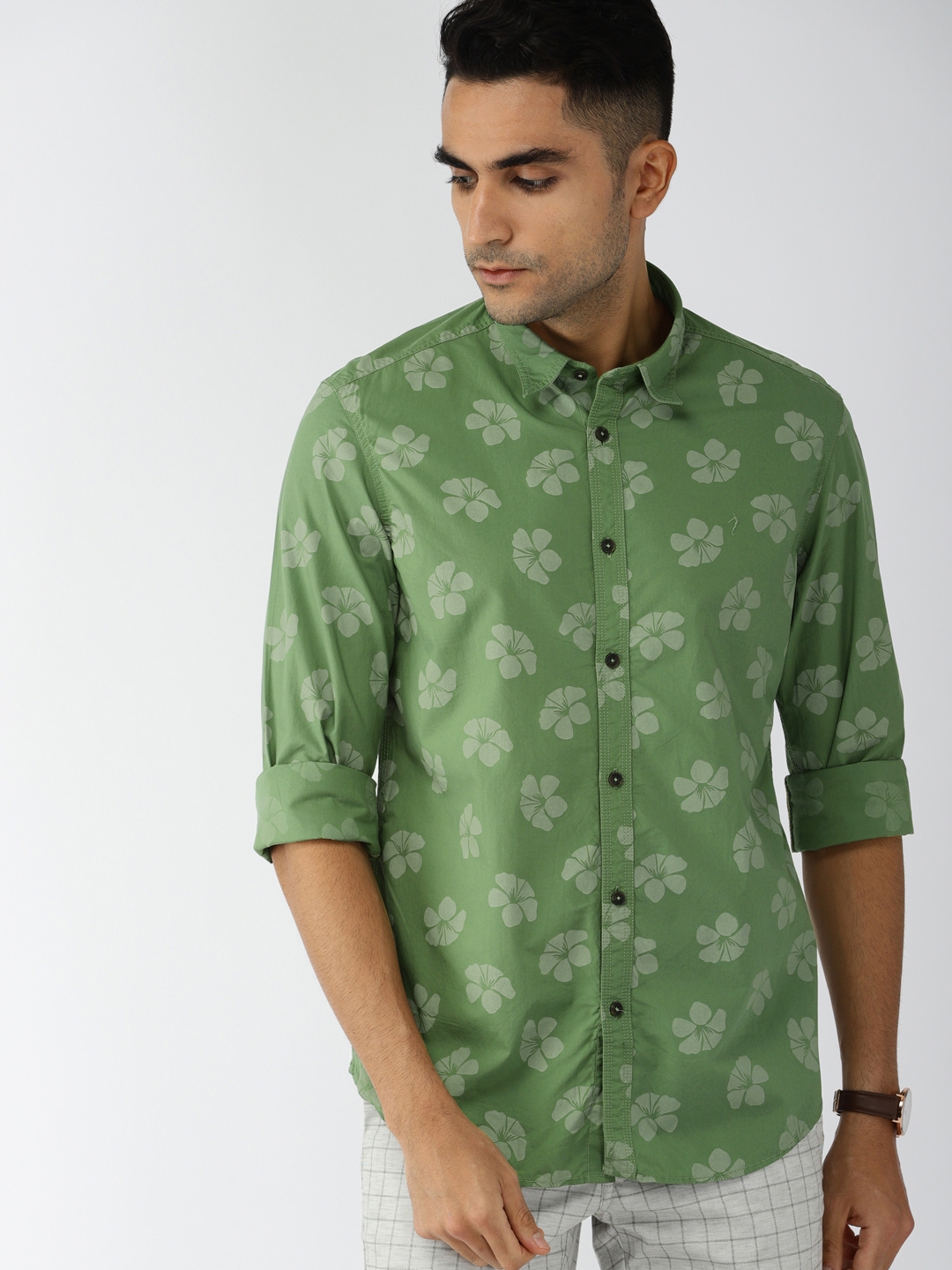 Buy Indian Terrain Men Green Slim Fit Printed Casual Shirt - Shirts for ...