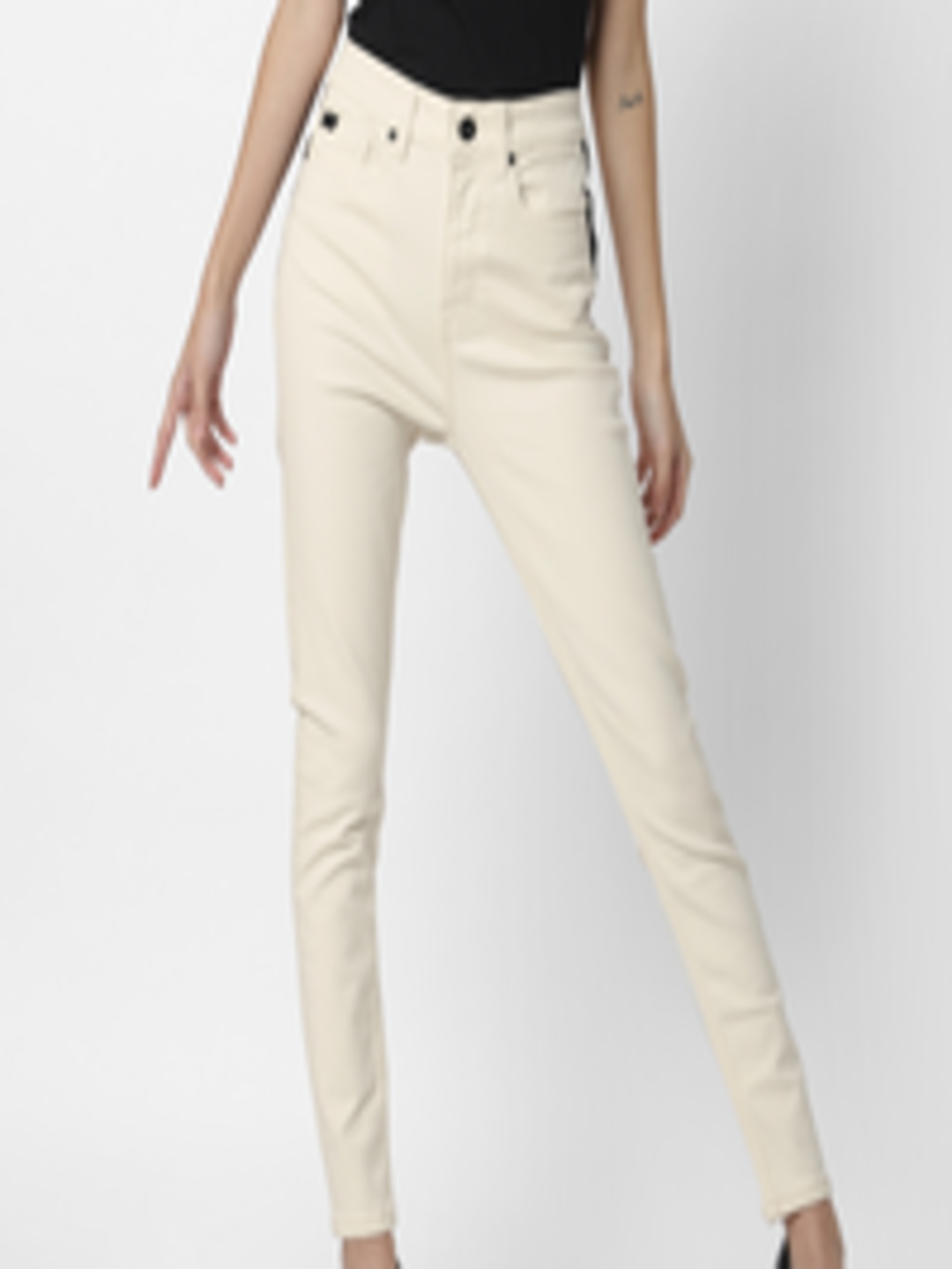 Buy ONLY Women Off White Regular Fit High Rise Clean Look Stretchable
