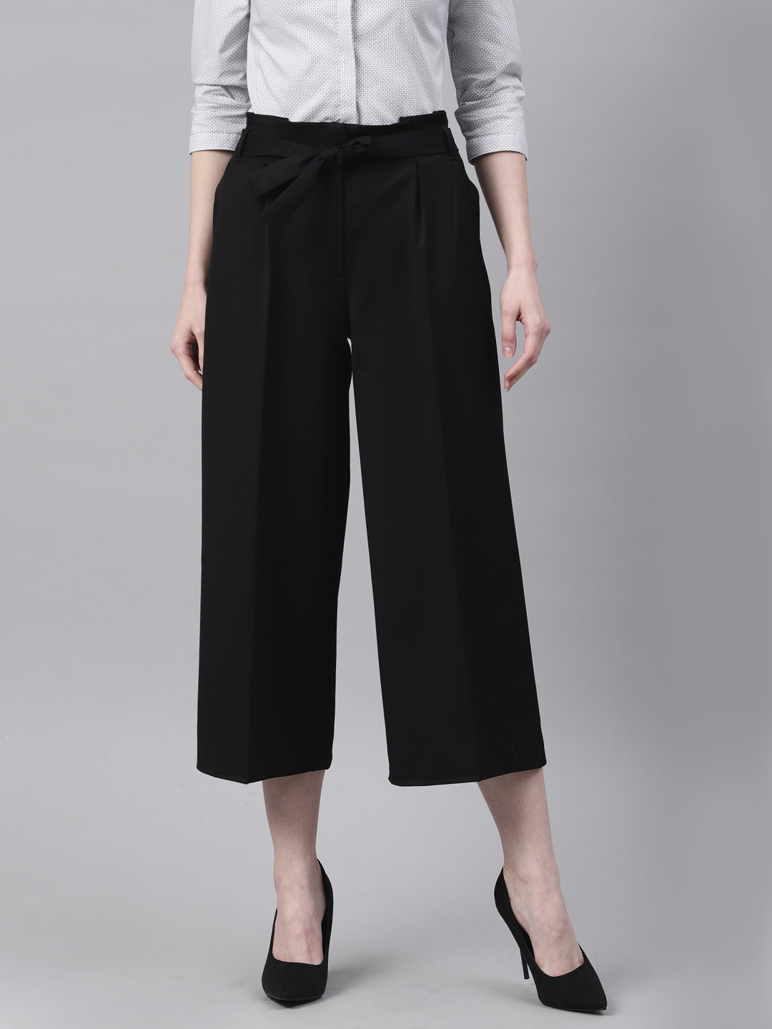Buy Van Heusen Women Black Regular Fit Solid Formal Parallel Trousers ...