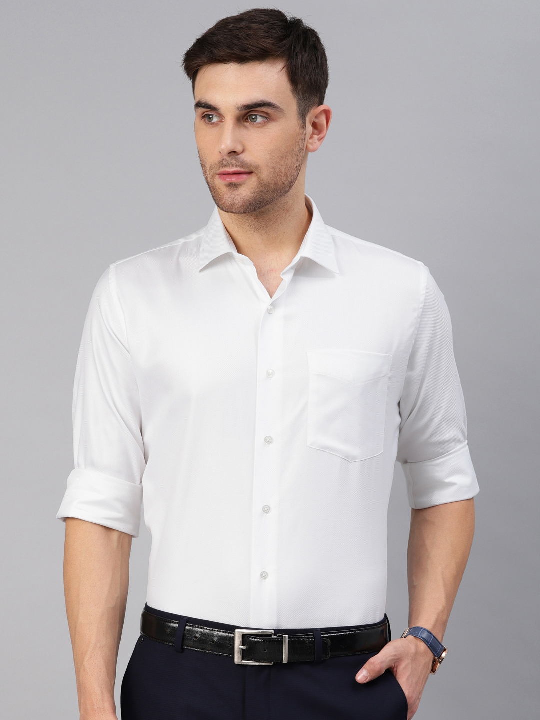 Buy Van Heusen Business Men White Slim Fit Self Design Formal Shirt ...