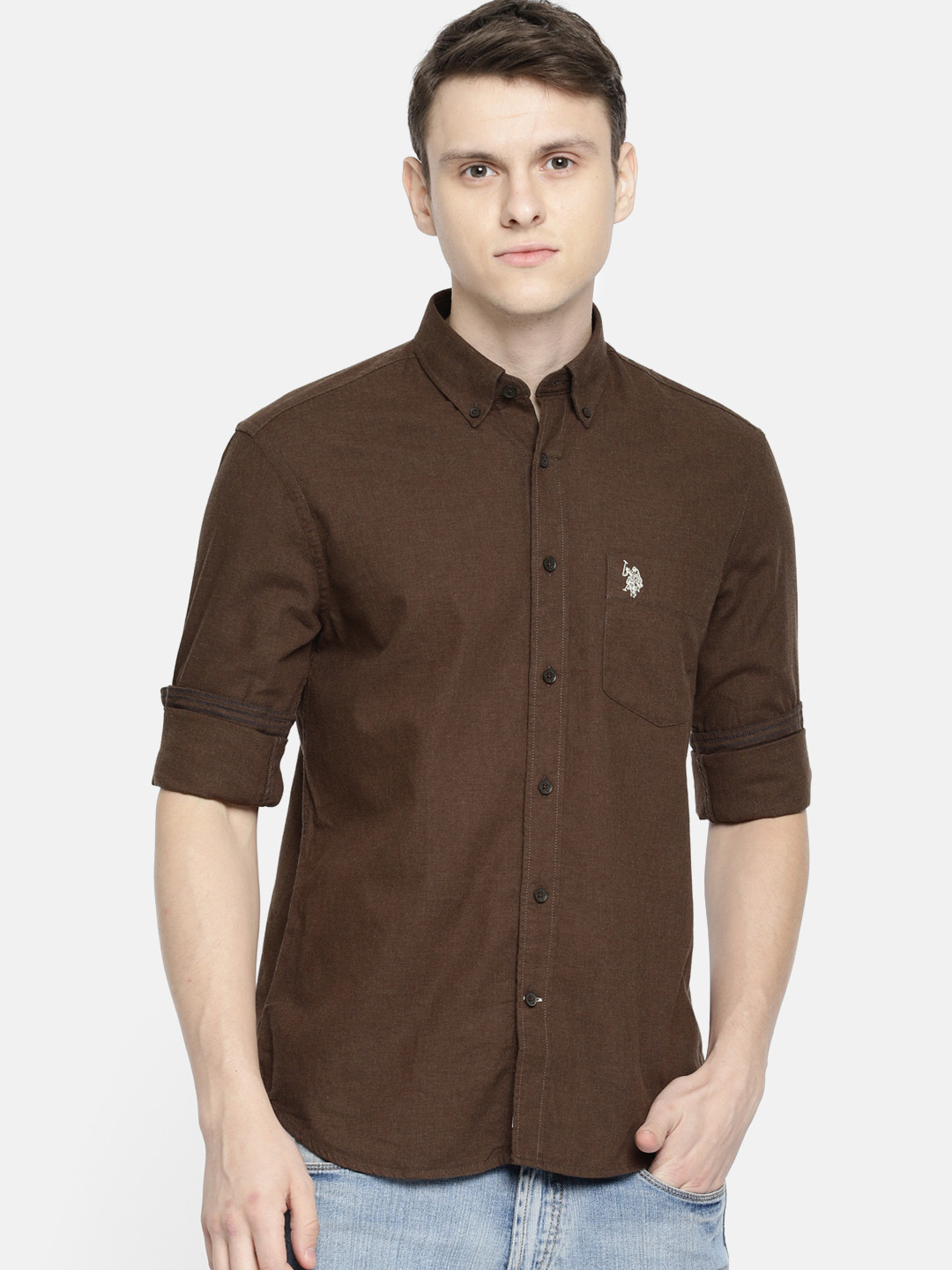 Buy U.S. Polo Assn. Men Brown Tailored Fit Solid Casual Shirt Shirts