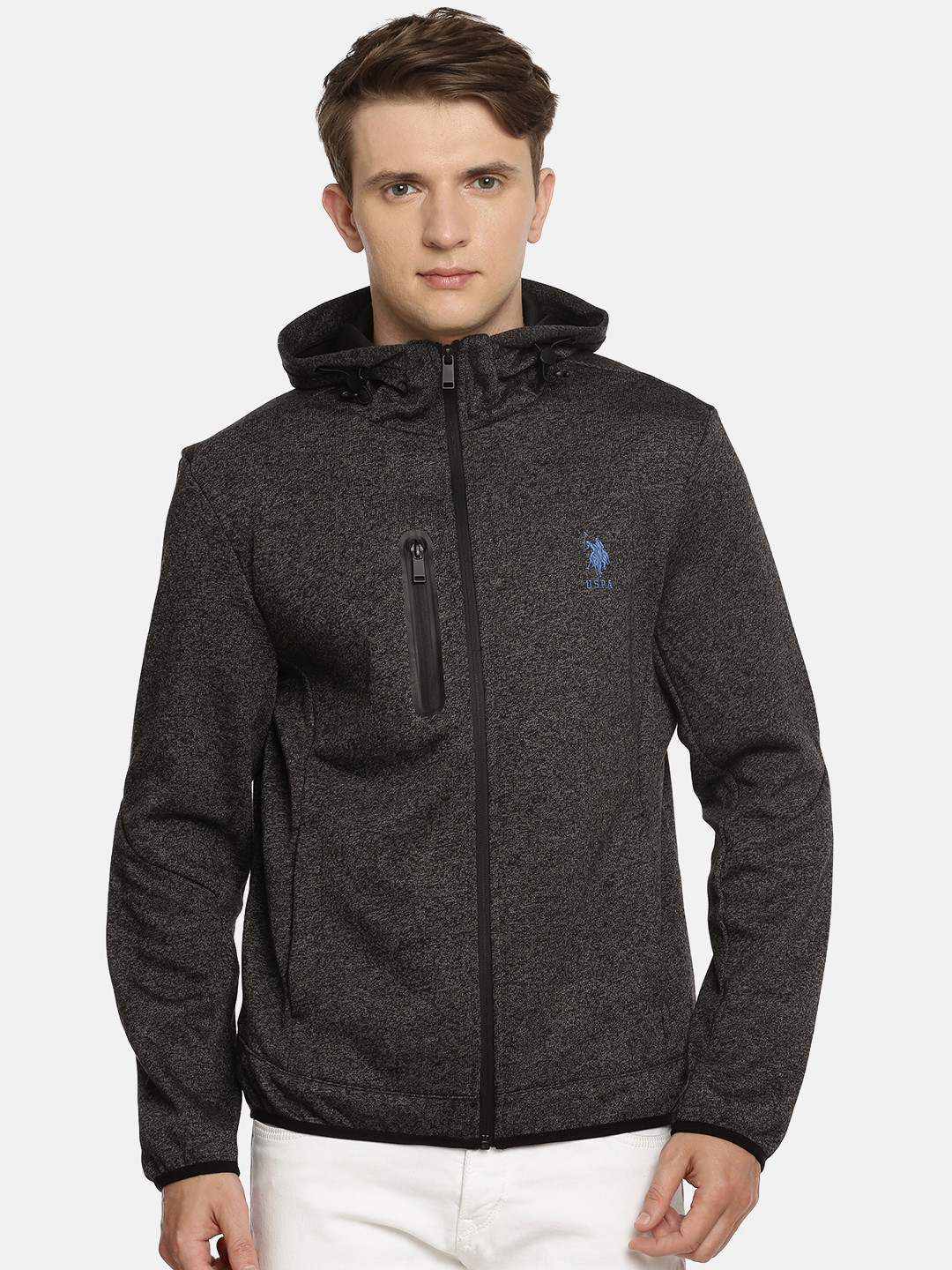 Buy U.S. Polo Assn. Men Charcoal Grey Solid Sweatshirt Sweatshirts