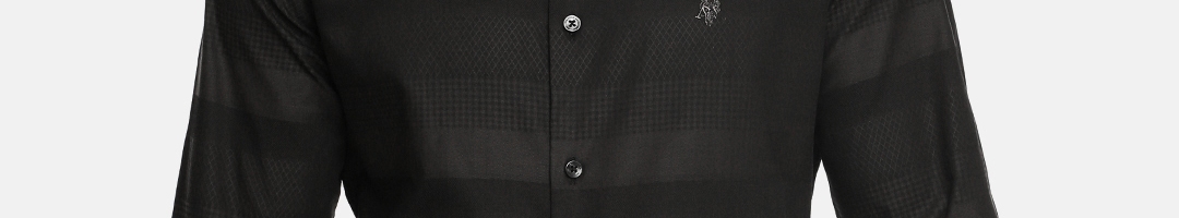 Buy U.S. Polo Assn. Tailored Men Black & Grey Tailored Fit Self Design ...