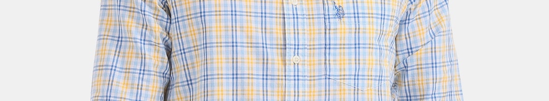 Buy U.S. Polo Assn. Men Blue & Yellow Regular Fit Checked Casual Shirt ...