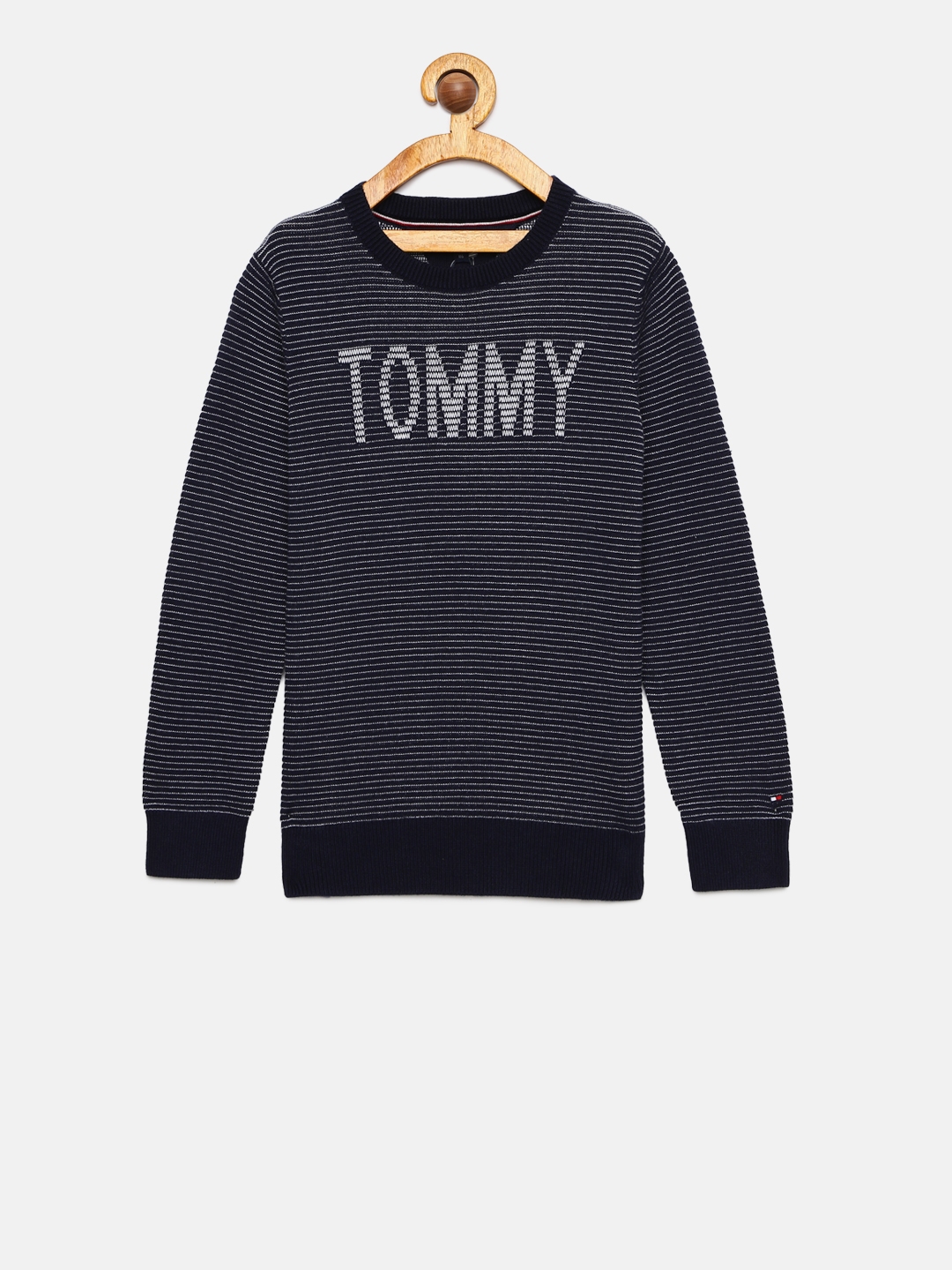 Buy Tommy Hilfiger Boys Navy Blue & White Striped Sweater - Sweaters ...