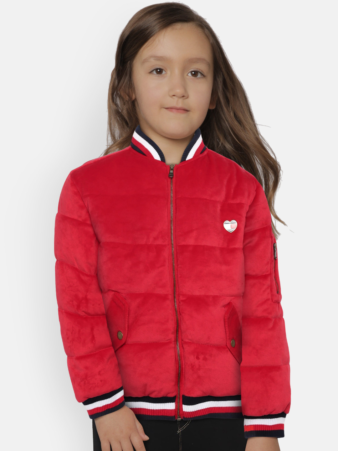 Buy Tommy Hilfiger Girls Red Solid Bomber Jacket Jackets for Girls