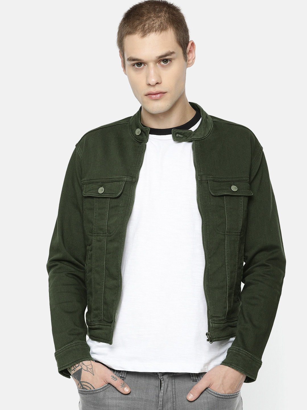 Buy Lee Men Olive Green Solid Denim Slim Fit Jacket Jackets for Men 10291467 Myntra