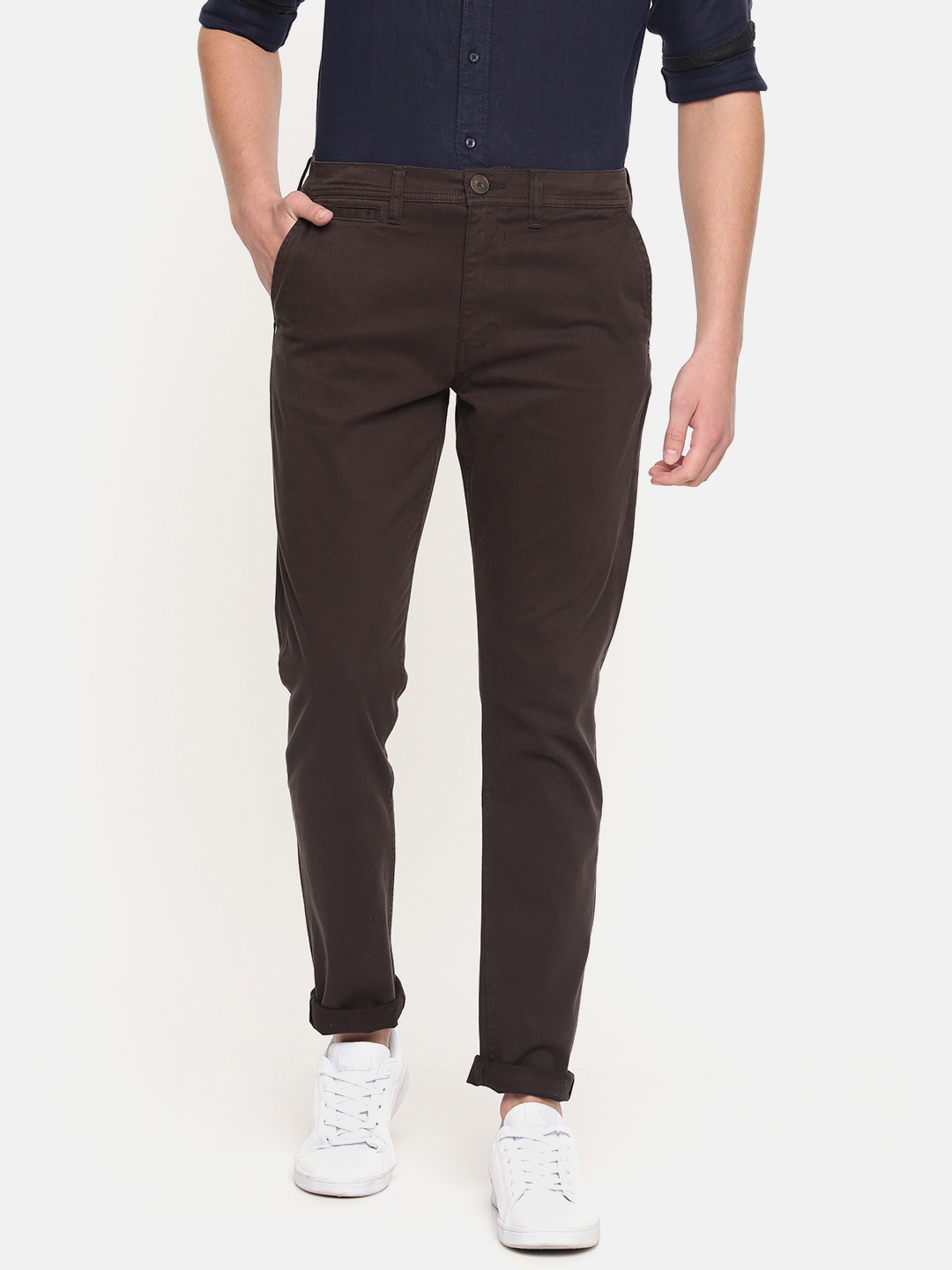 Buy Lee Men Brown Regular Fit Solid Chinos - Trousers for Men 10291547 ...