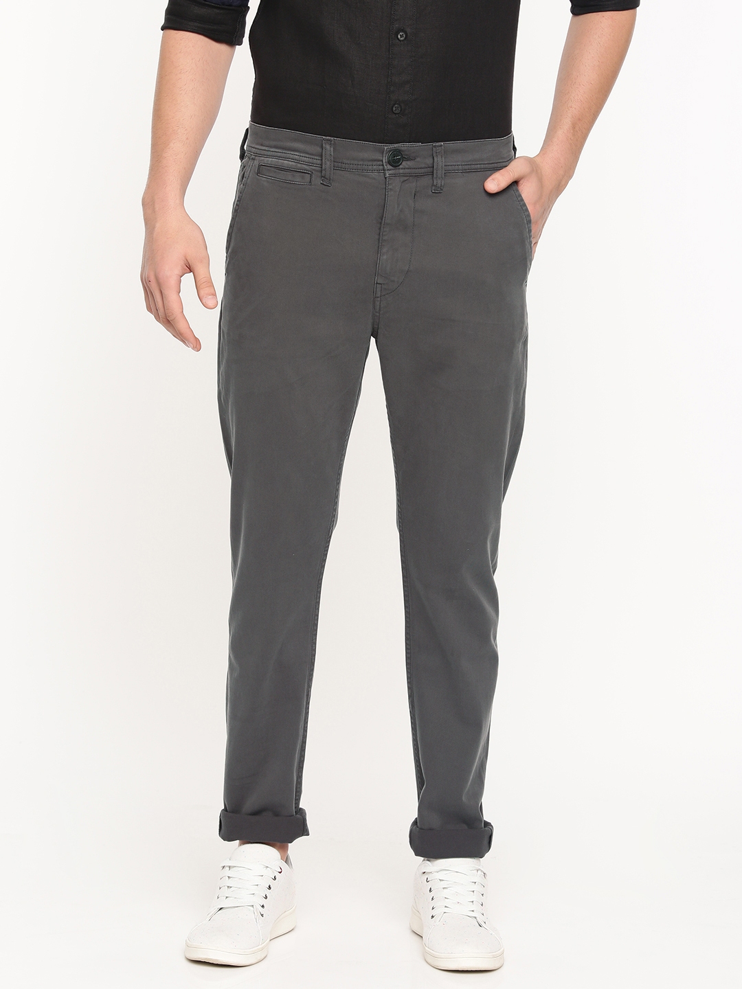 Buy Lee Men Grey Regular Fit Solid Chinos - Trousers for Men 10291755 ...