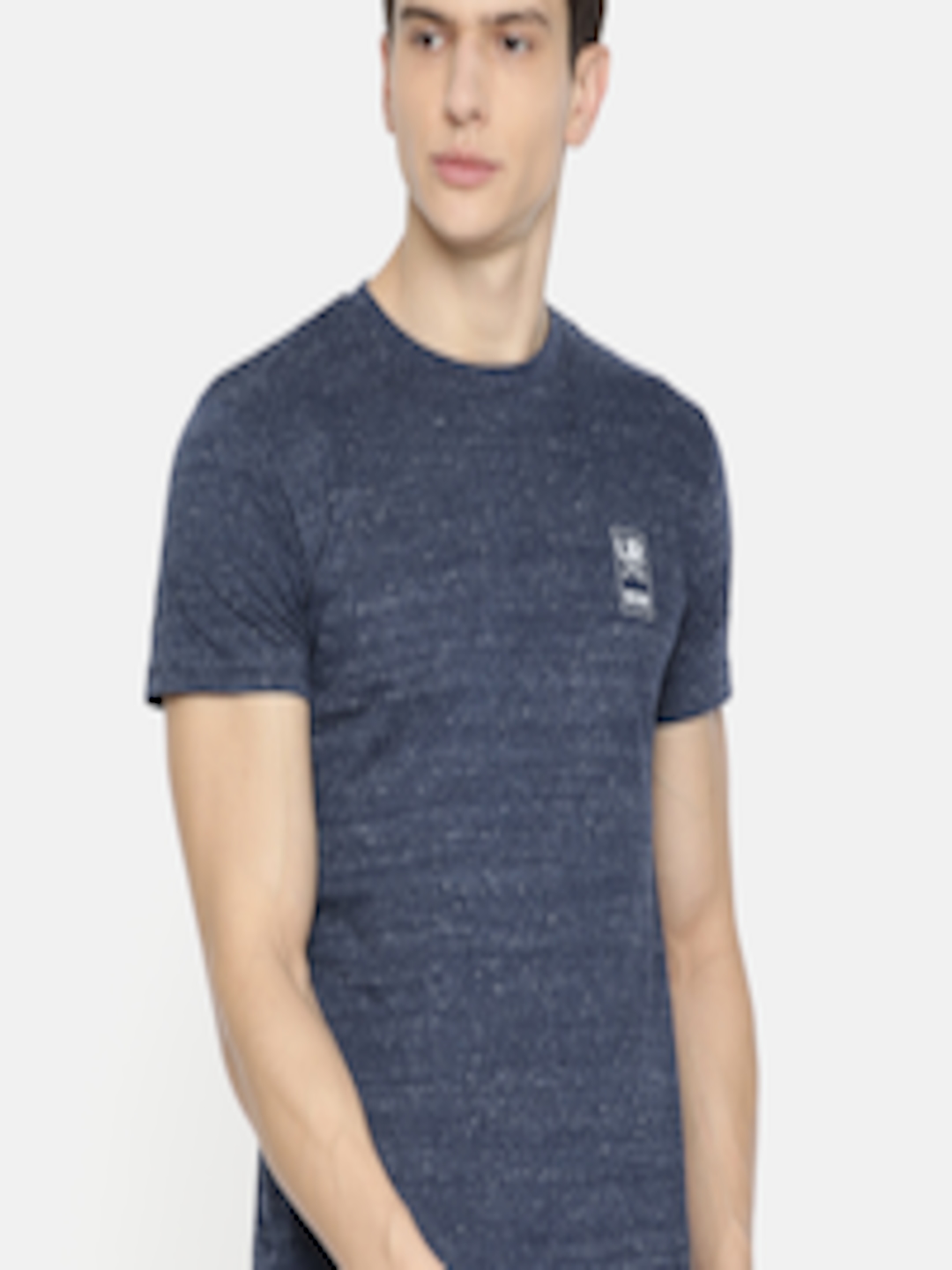 Buy Lee Men Navy Blue Melange Solid Round Neck T Shirt - Tshirts for ...