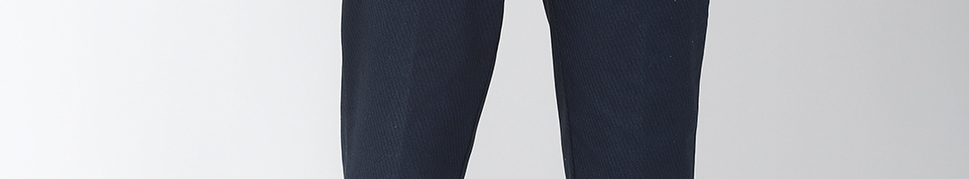 Buy Marks & Spencer Men Navy Blue Self Design Smart Casual Trousers ...