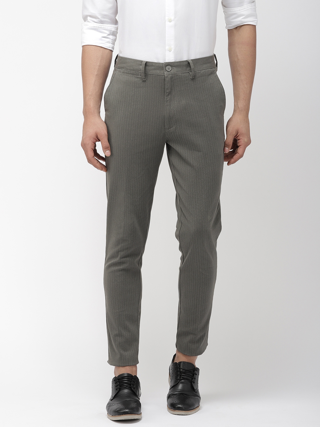 Buy Marks & Spencer Men Grey Regular Fit Self Design Regular Trousers ...