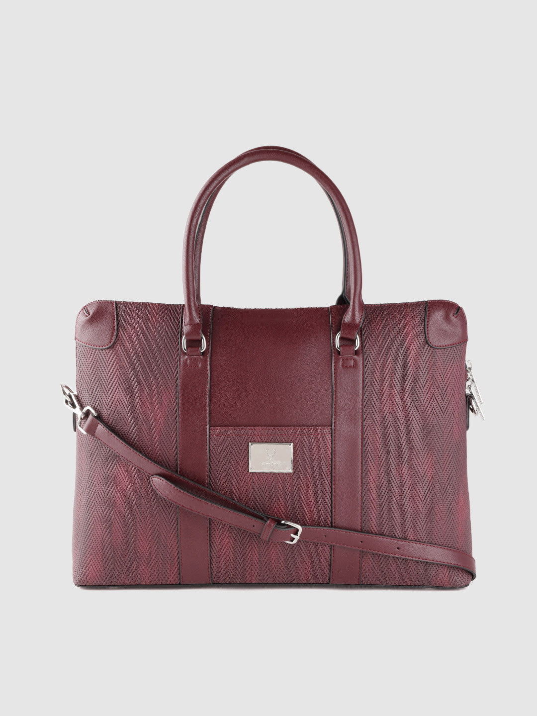 Buy Allen Solly Women Burgundy Textured Laptop Bag Laptop Bag for