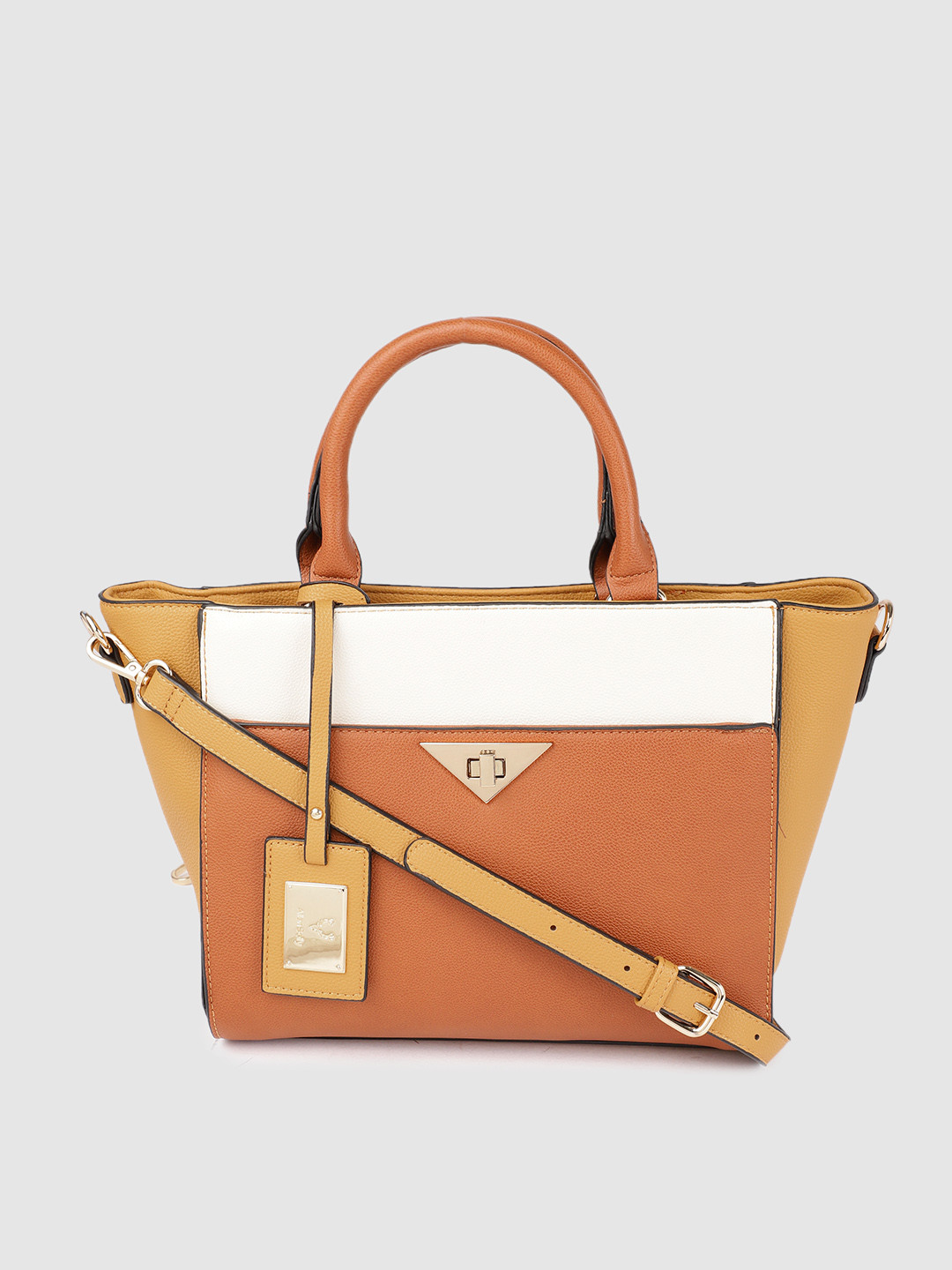 Buy Allen Solly Brown & Yellow Colourblocked Handheld Bag - Handbags