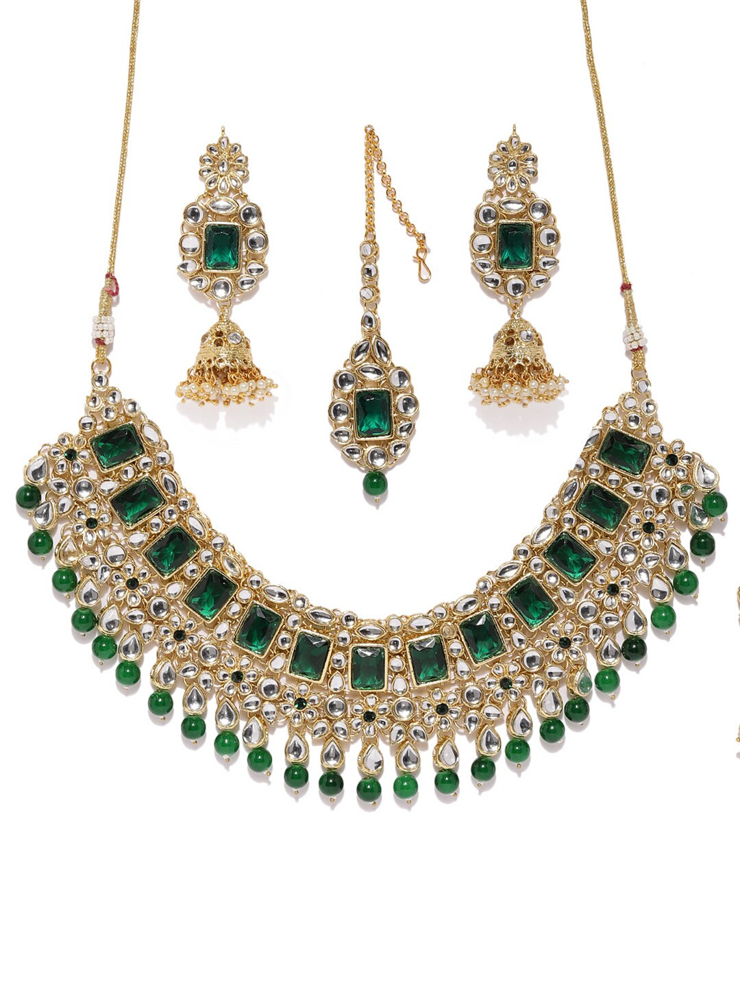 Buy Zaveri Pearls Gold Toned & Green Traditional Kundan & Beaded Bridal