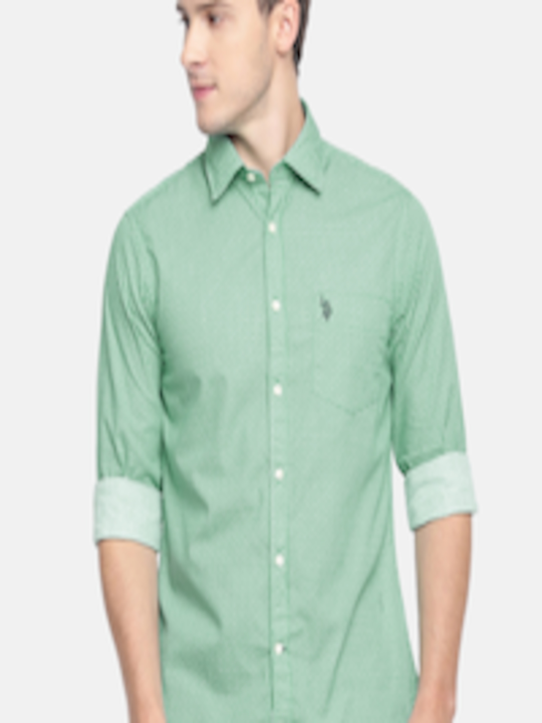 Buy U.S. Polo Assn. Men Green Printed Slim Fit Casual Shirt - Shirts ...