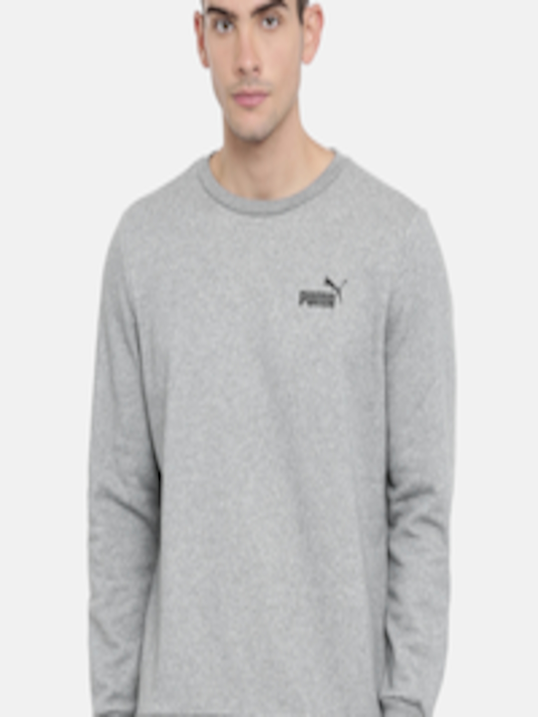 Buy Puma Men Grey Solid ESS Logo Crew Regular Fit Sweatshirt ...