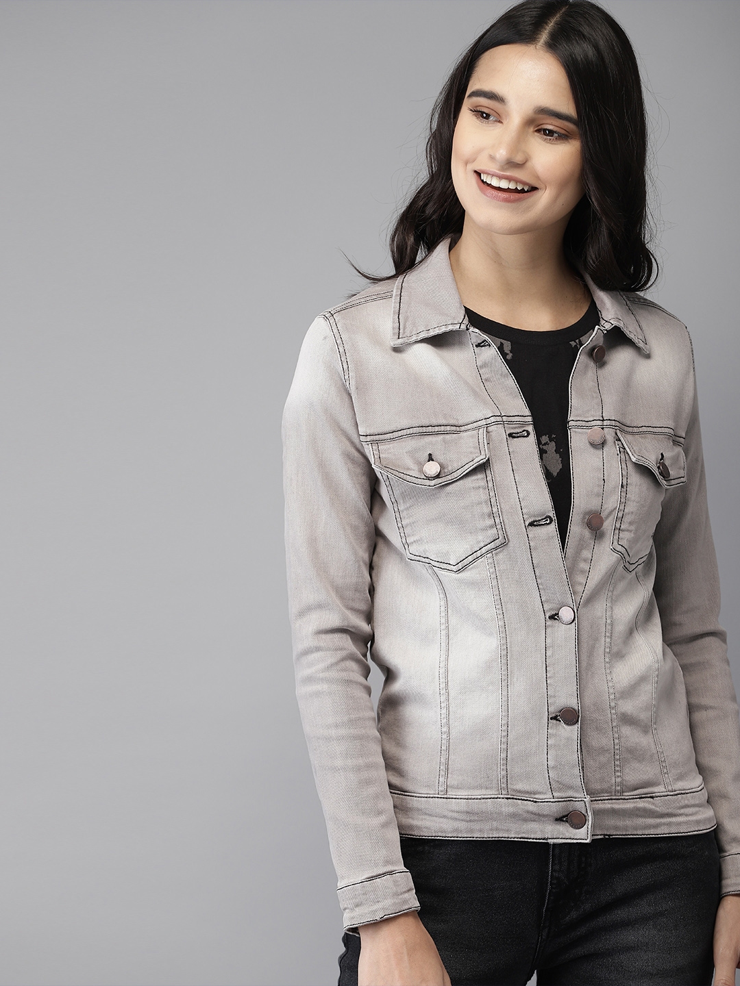 Grey denim jacket women