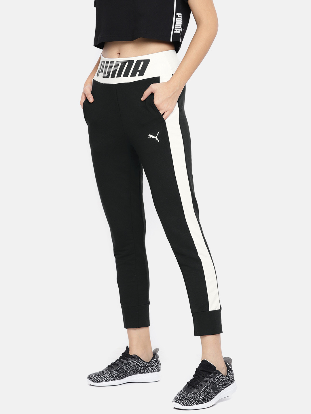 Buy Puma Women Black & White Striped Regular Fit MODERN SPORT Cropped
