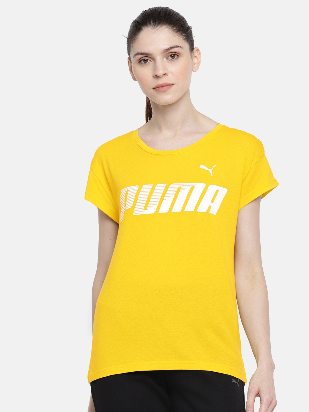 Buy Puma Women Yellow Printed Relaxed Fit DryCELL Round Neck MODERN ...
