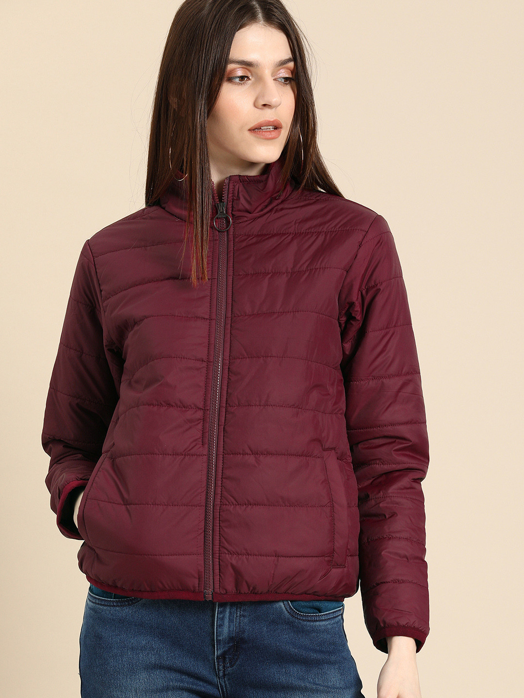 Buy Ms.Taken Women Maroon Solid Puffer Jacket Jackets for Women