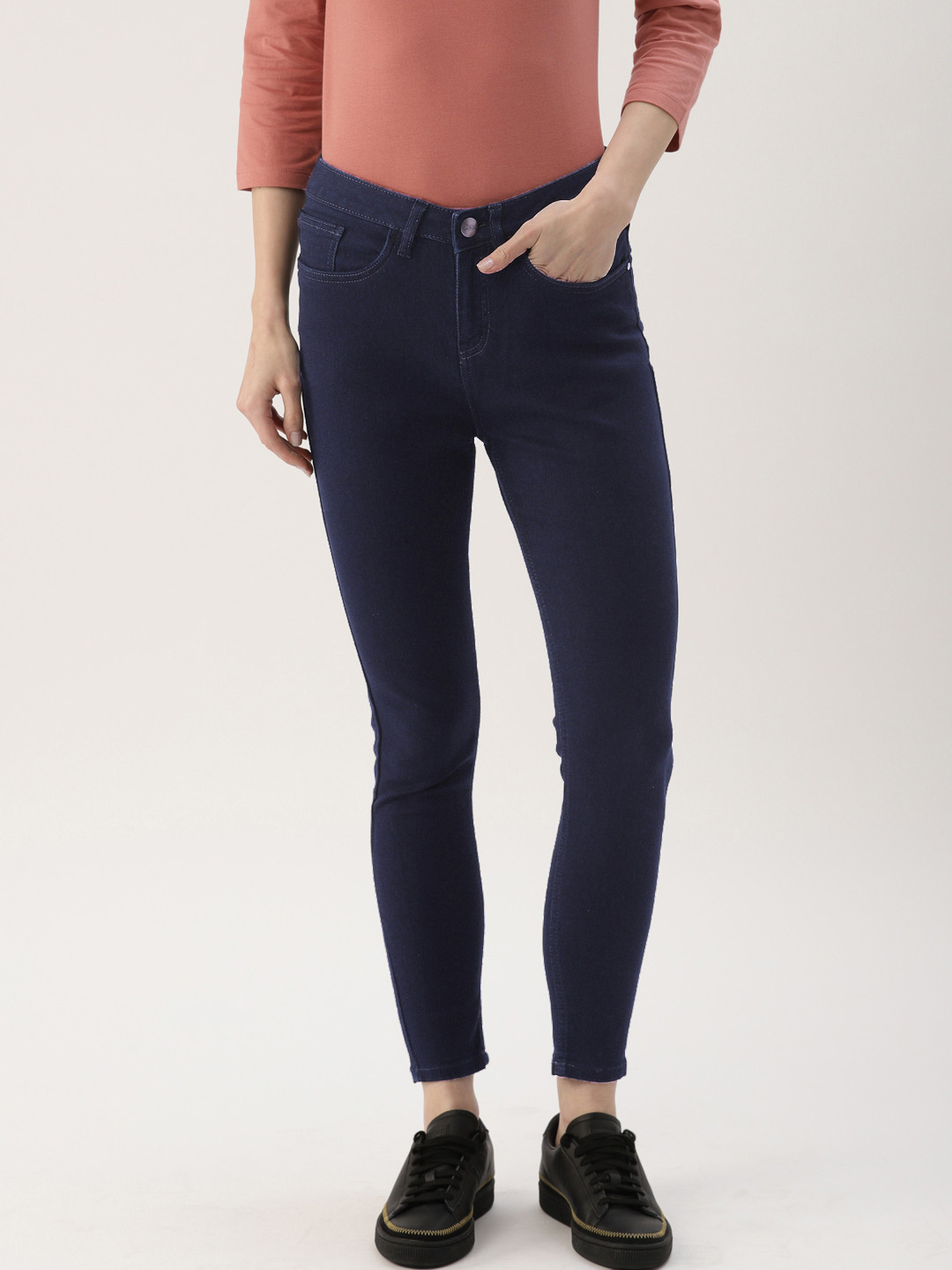 Buy Ms.Taken Women Blue Skinny Fit High Rise Clean Look Stretchable