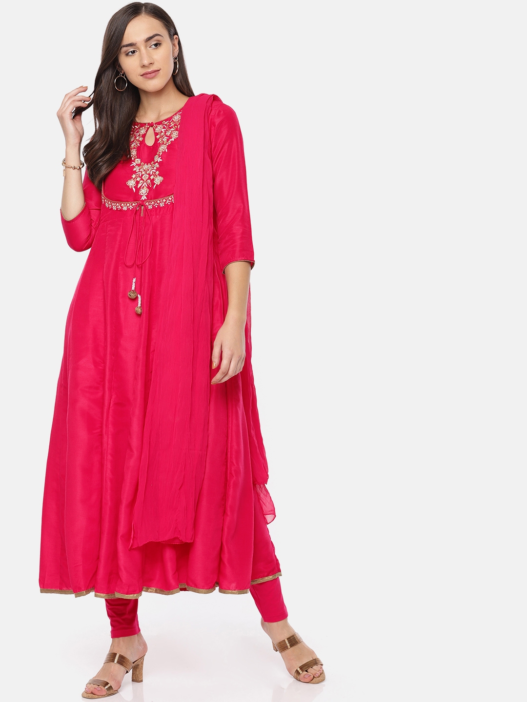 Buy IMARA Women Pink Solid Kurta With Churidar & Dupatta - Kurta Sets ...