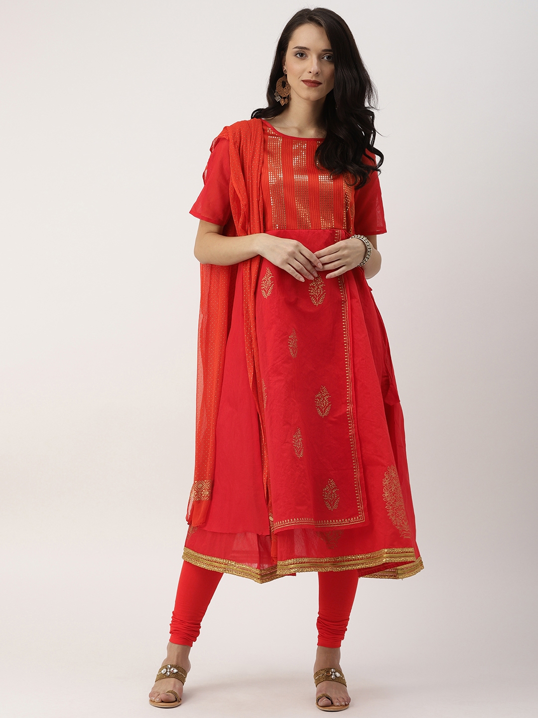 Buy IMARA Women Red Printed Kurta With Leggings & Dupatta - Kurta Sets ...