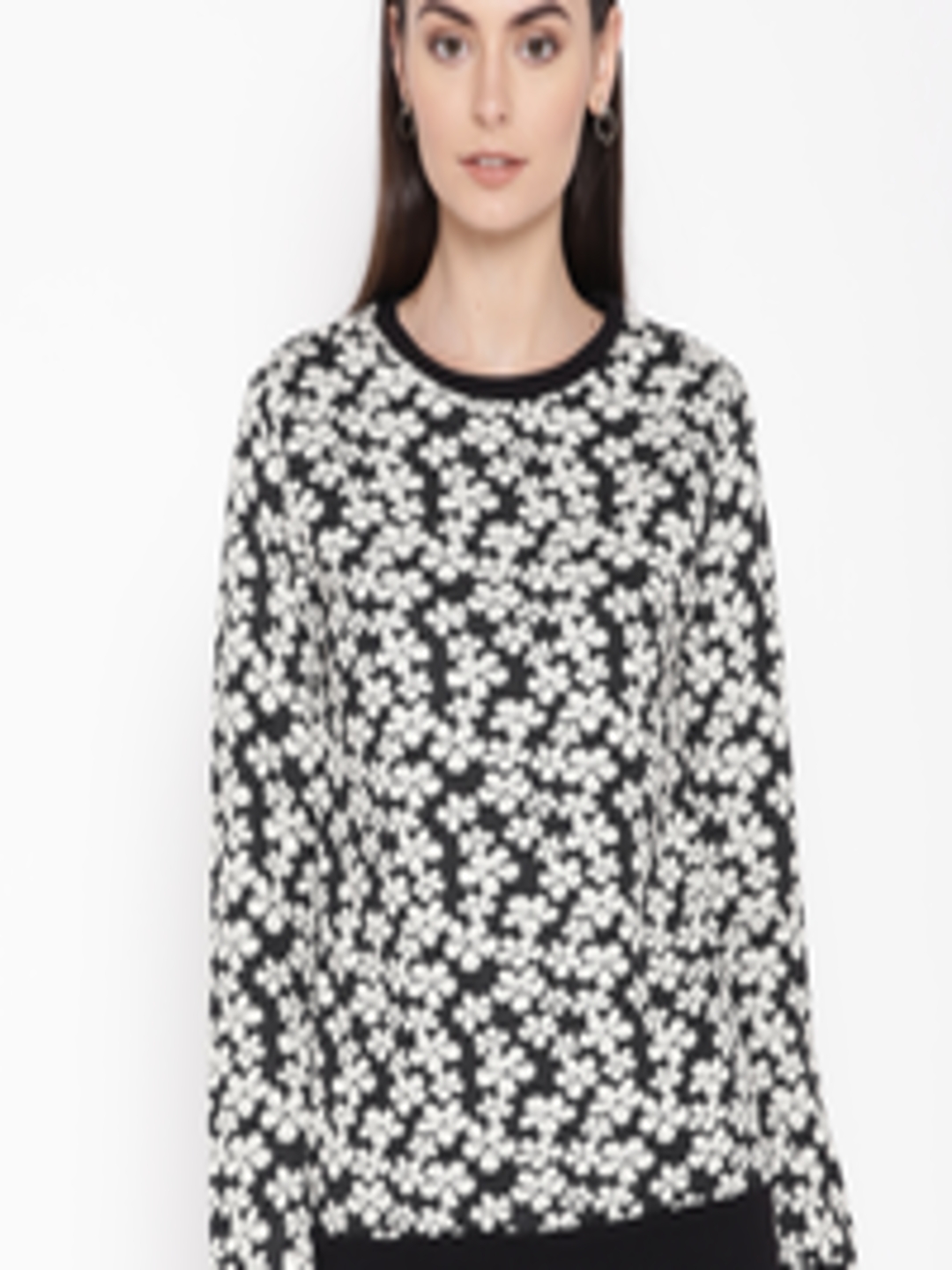 Buy HARBORNBAY Women Off White & Black Self Design Sweatshirt ...