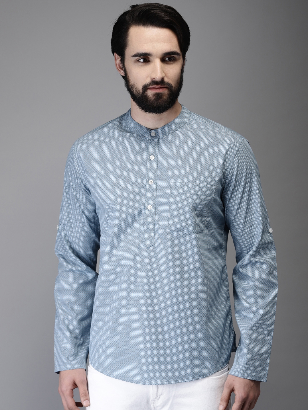 blue shirt with mundu