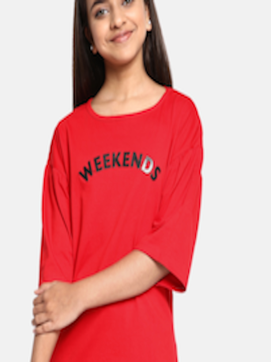Buy YK Girls Red Solid Boxy Pure Cotton Top With Applique Detail - Tops ...