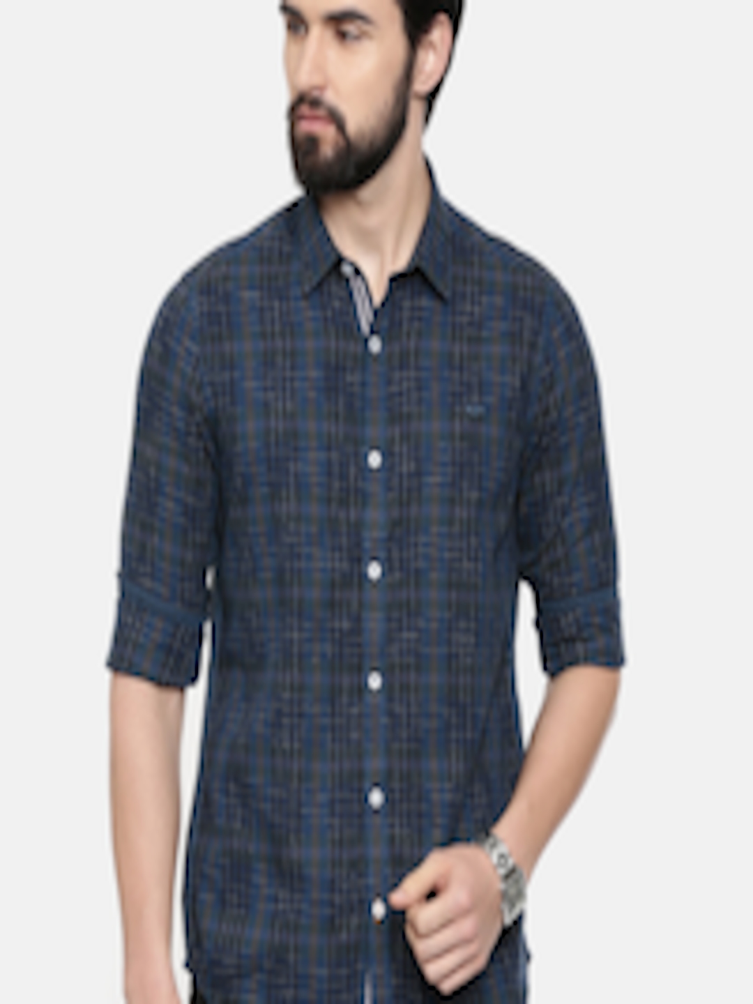 Buy ColorPlus Men Green & Blue Slim Fit Checked Casual Shirt - Shirts ...