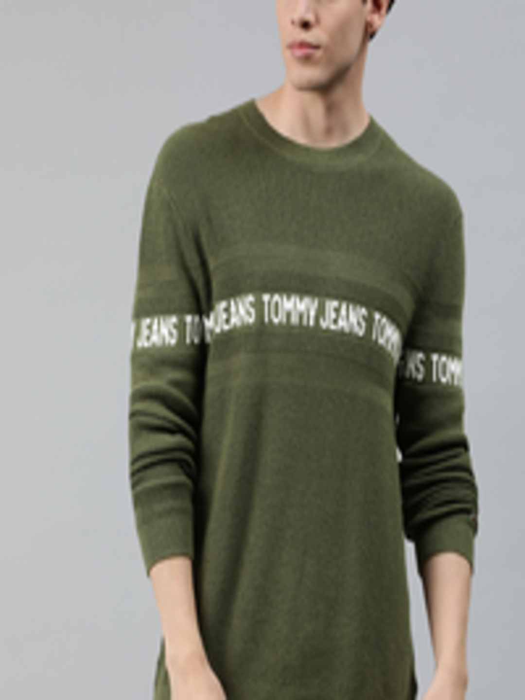 Buy Tommy Hilfiger Men Green Ribbed Pullover Sweater With Typographic ...