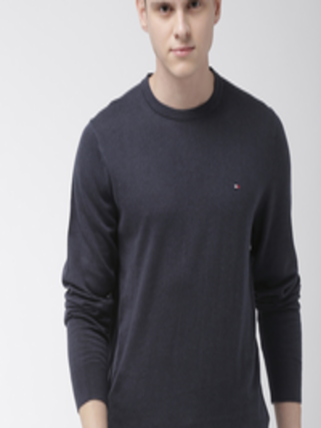 Buy Tommy Hilfiger Men Navy Blue Solid Sweater - Sweaters for Men ...