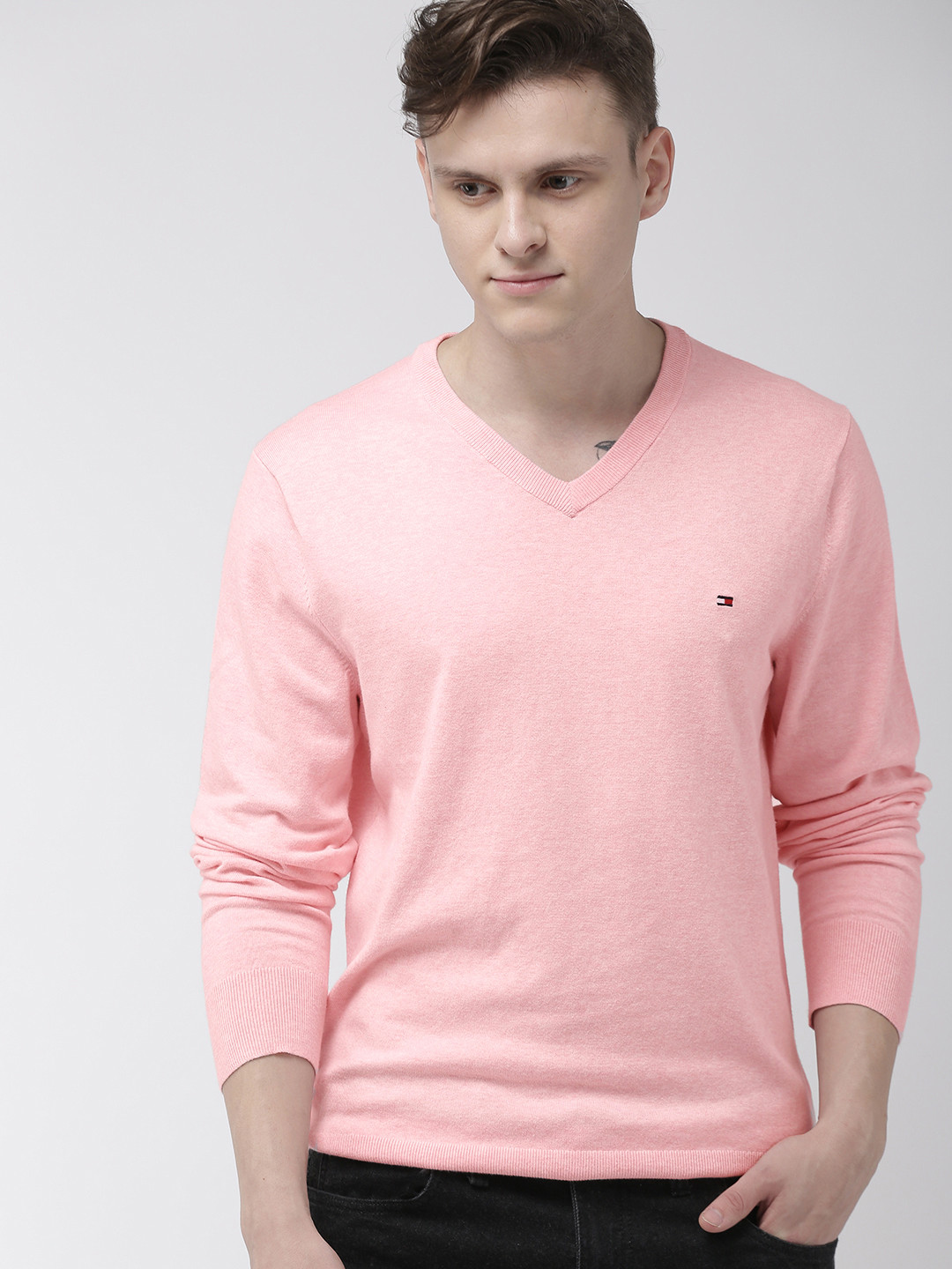 Buy Tommy Hilfiger Men Pink Solid Sweater Sweaters for Men 10311693