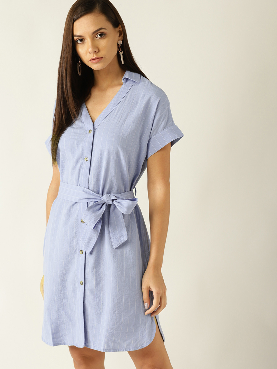 Buy MANGO Women Blue & White Striped Shirt Dress Dresses for Women