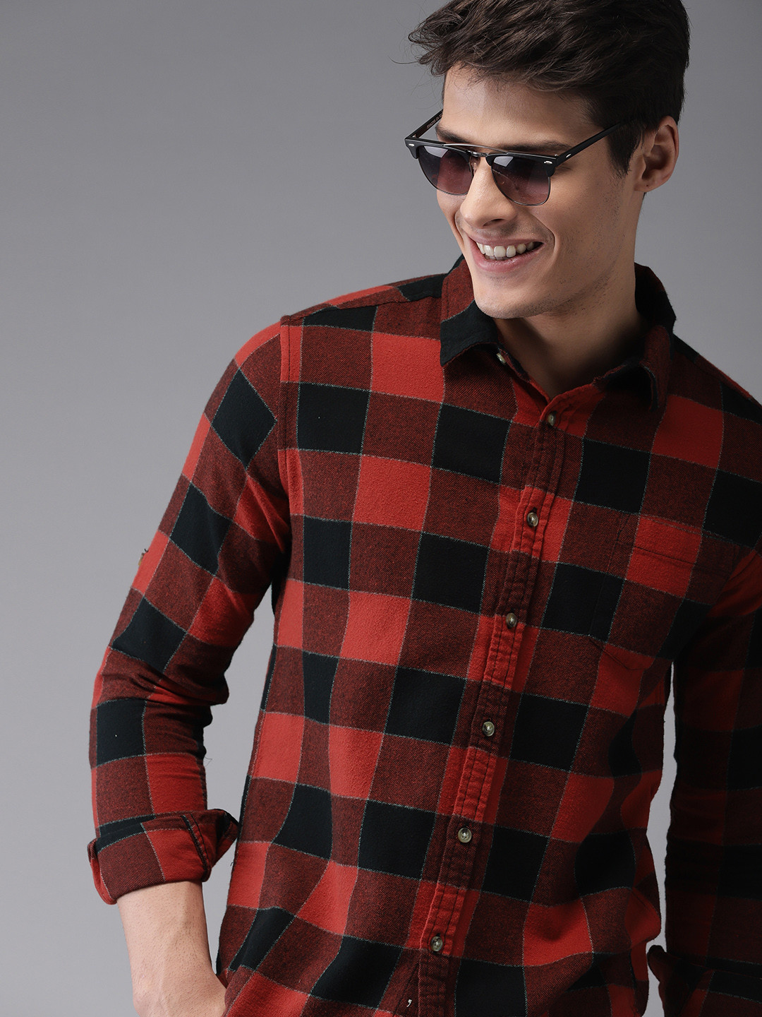 Buy HERE&NOW Men Red & Black Regular Fit Checked Casual Shirt - Shirts for Men 10316361 | Myntra