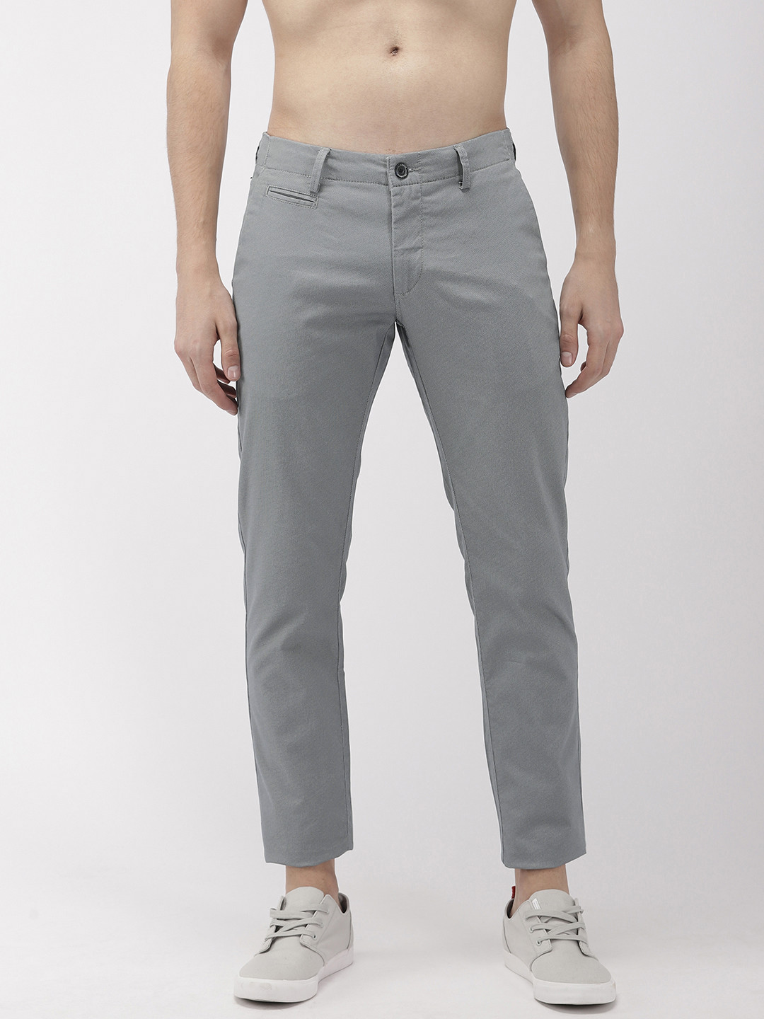 Buy Flying Machine Men Grey & Navy Blue Slim Fit Printed Chinos ...