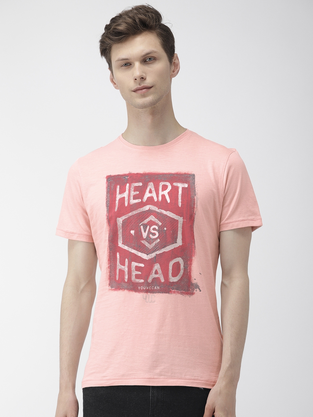 peach color tshirt for men