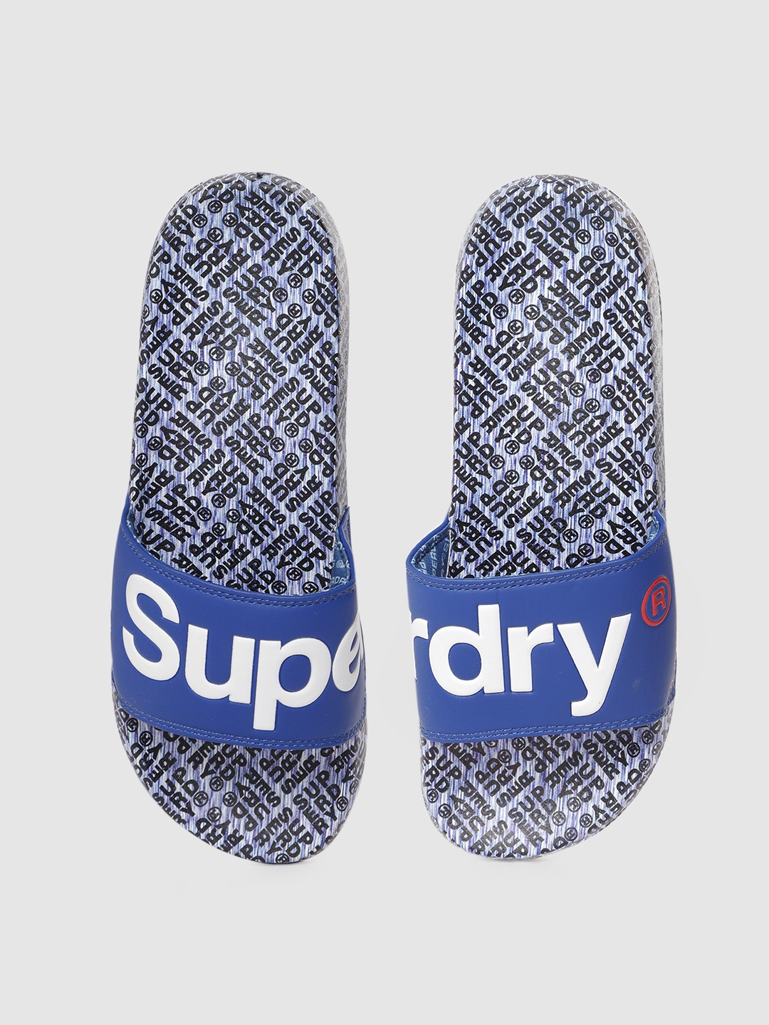 Buy Superdry Men Blue & White Printed Sliders - Flip Flops for Men ...