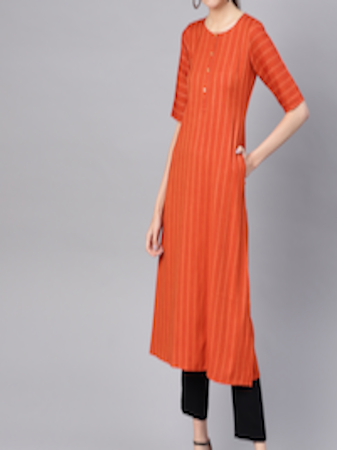 Buy GERUA Women Orange Striped A Line Kurta - Kurtas for Women 10324201 ...