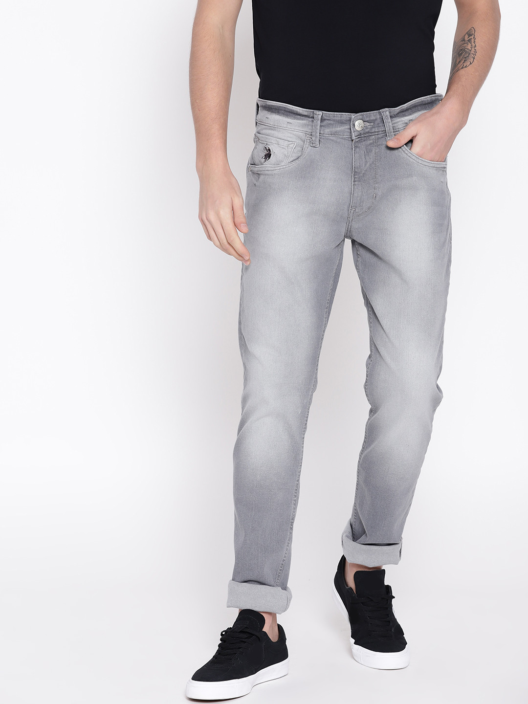 Buy U.S. Polo Assn. Denim Co. Men Grey Slim Fit Mid Rise Clean Look ...