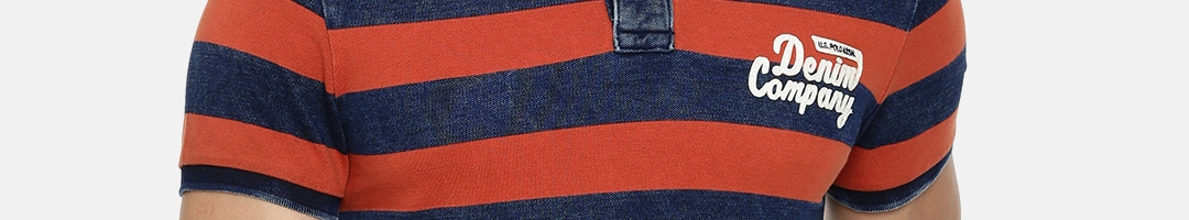 Buy U.S. Polo Assn. Denim Co. Men Navy Blue Orange Striped Slim Fit ...