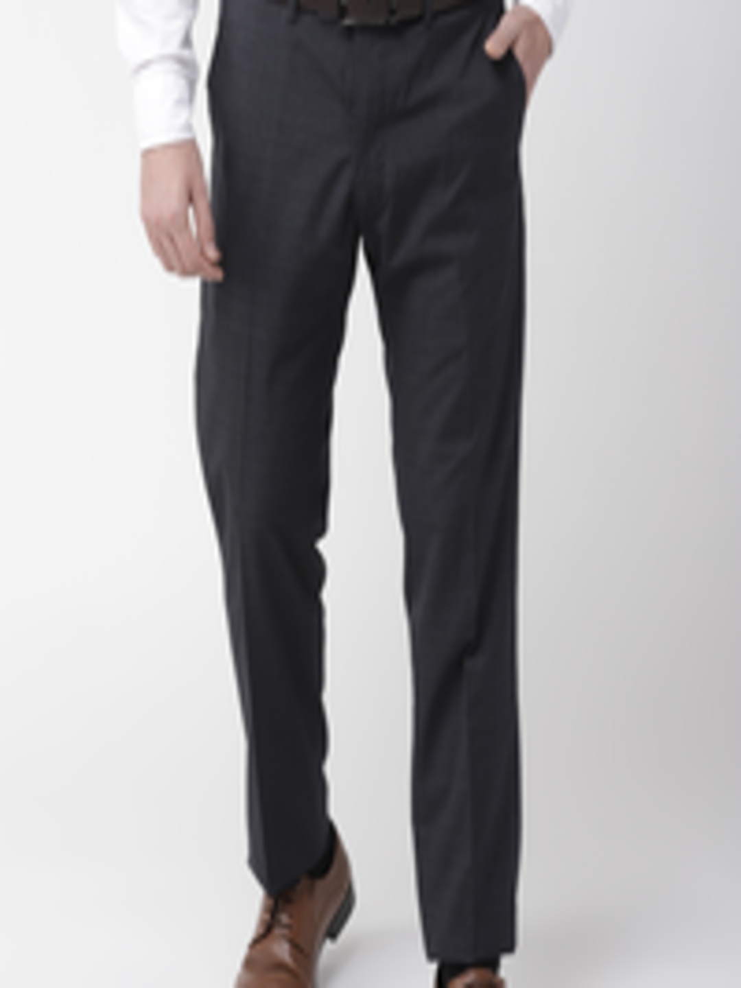 Buy Marks & Spencer Men Charcoal Slim Fit Checked Formal Trousers ...