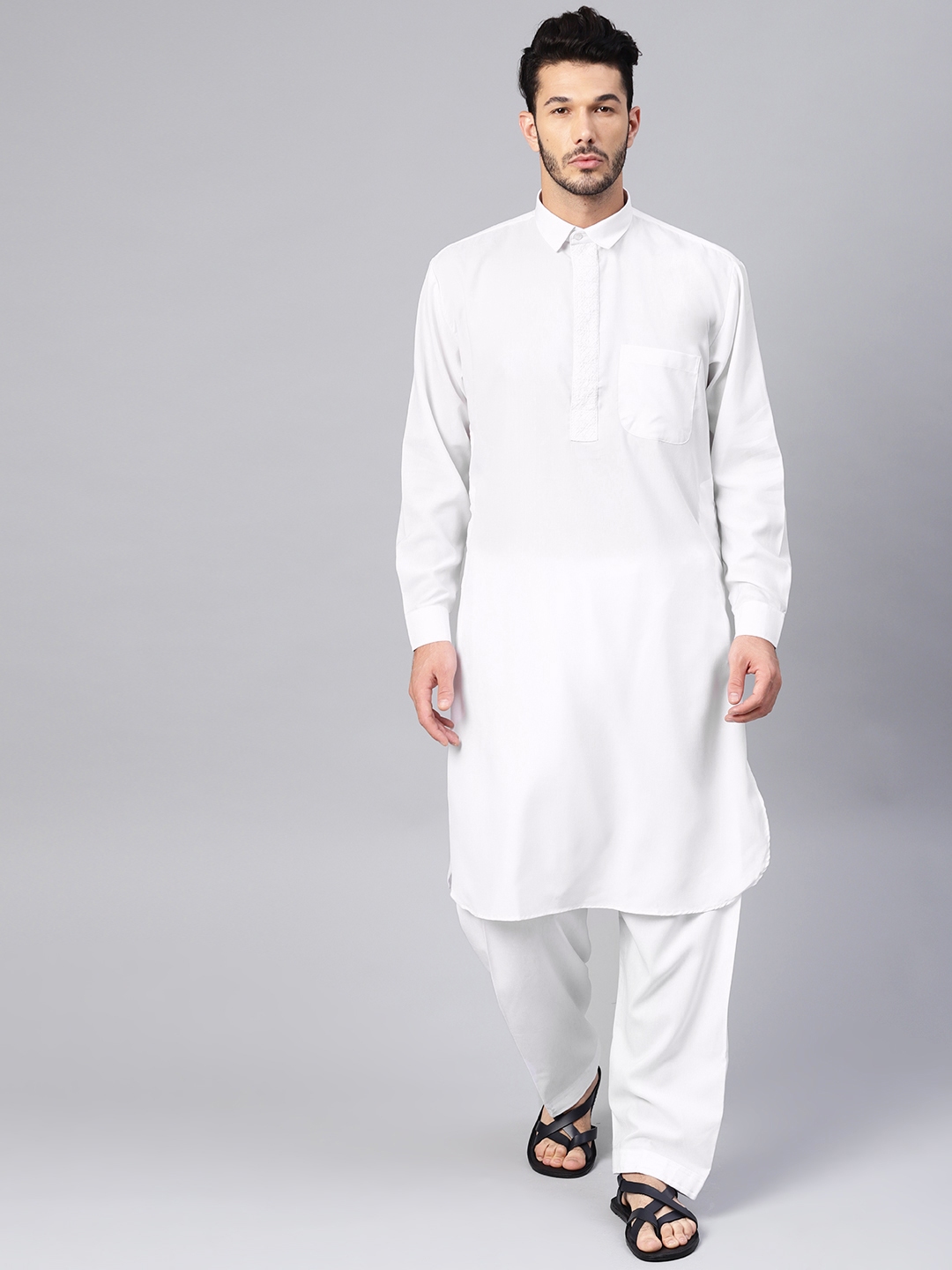 Buy SOJANYA Men White Solid Pathani Kurta With Salwar - Kurta Sets for ...