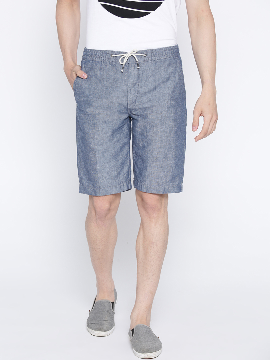 Buy Timberland Men Blue Solid Squam Lk Cot Lin Cham Sht Dark Shorts