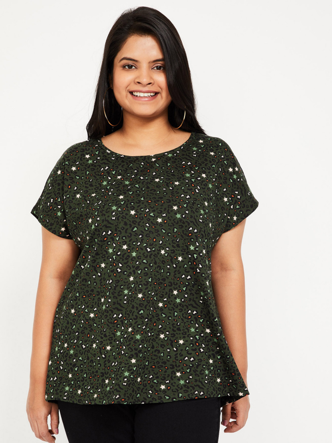 Buy Nexus By Lifestyle Plus Size Women Olive Green Quirky Print Top