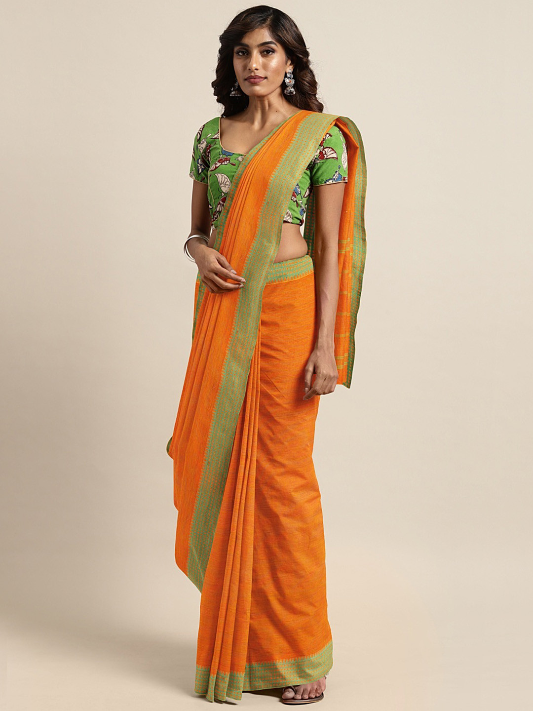 Buy The Chennai Silks Classicate Orange Pure Cotton Solid Chettinad